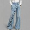 Spring American Style Loose Irregular Splicing High Waisted A-line Wide Leg Jeans For Women Spring