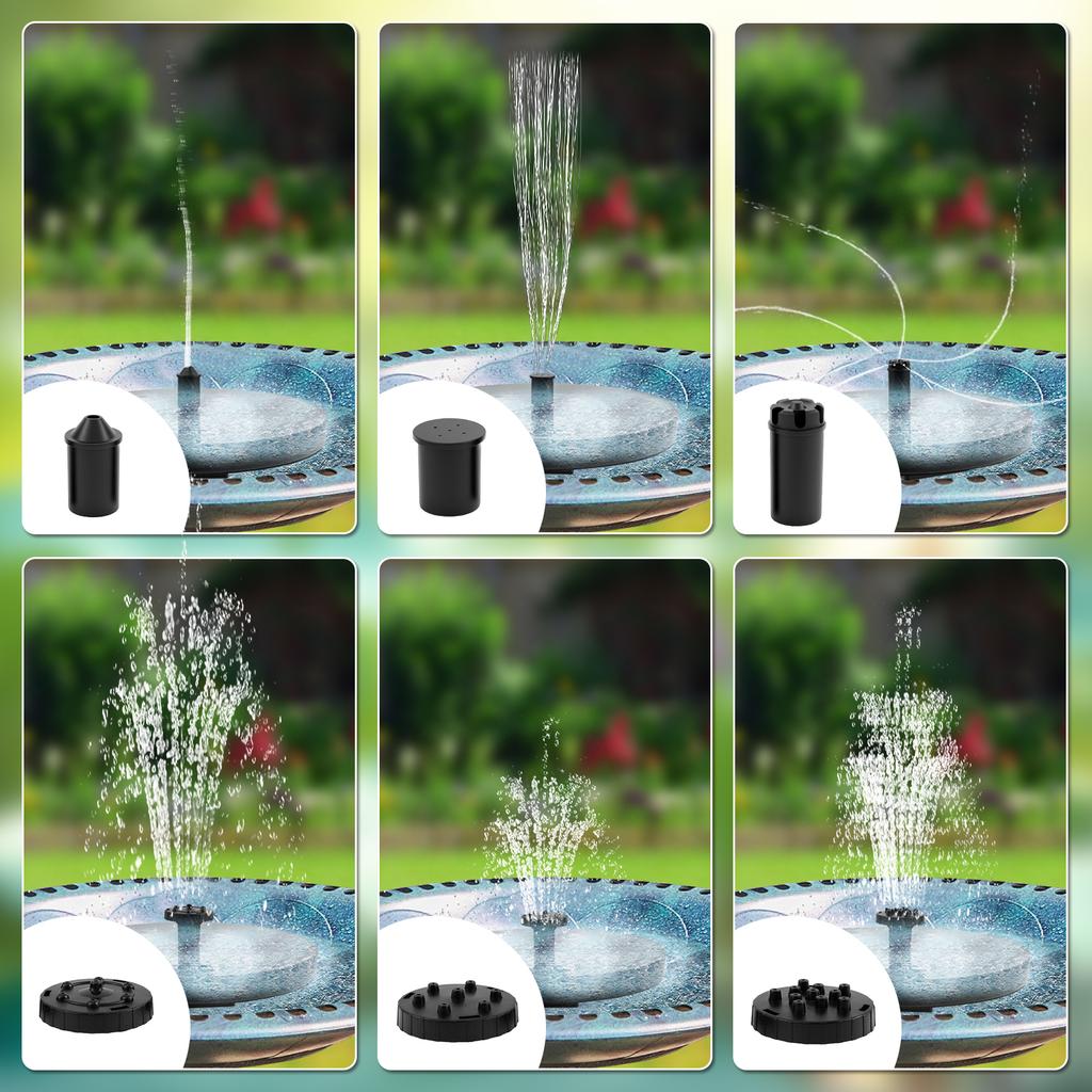 Bird Bath Fountain Pump Double Layers Filtration Solar Powered Water Fountain With 7 Different Nozzles for Outdoor Garden Pond