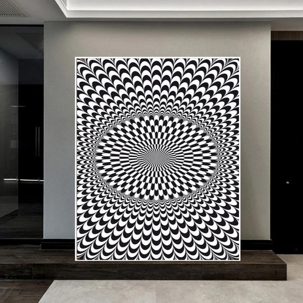 Stampe Poster con Illusioni Ottiche Astratte Per Soggiorno Decorazioni per la Casa Bianco e Nero Trippy Psichedelico Pittura su Tela Arte da Parete