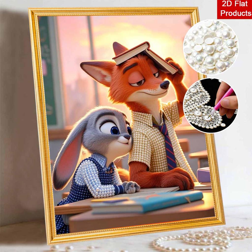 Disney Pearl Art Painting Zootopia Judy and Nick Handmade diy5D Pearl Gem Painting Pictures Crafts Special Shape Home Wall Decoration