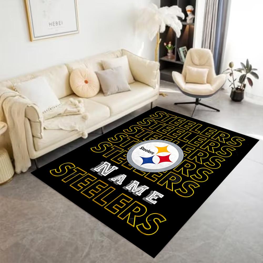 Steelers Team Spirit Personalized Text Carpet Design for Dormitory Balcony Entryway Game Room Anti-slip Rug Office Home Decor Birthday/Christmas Gift