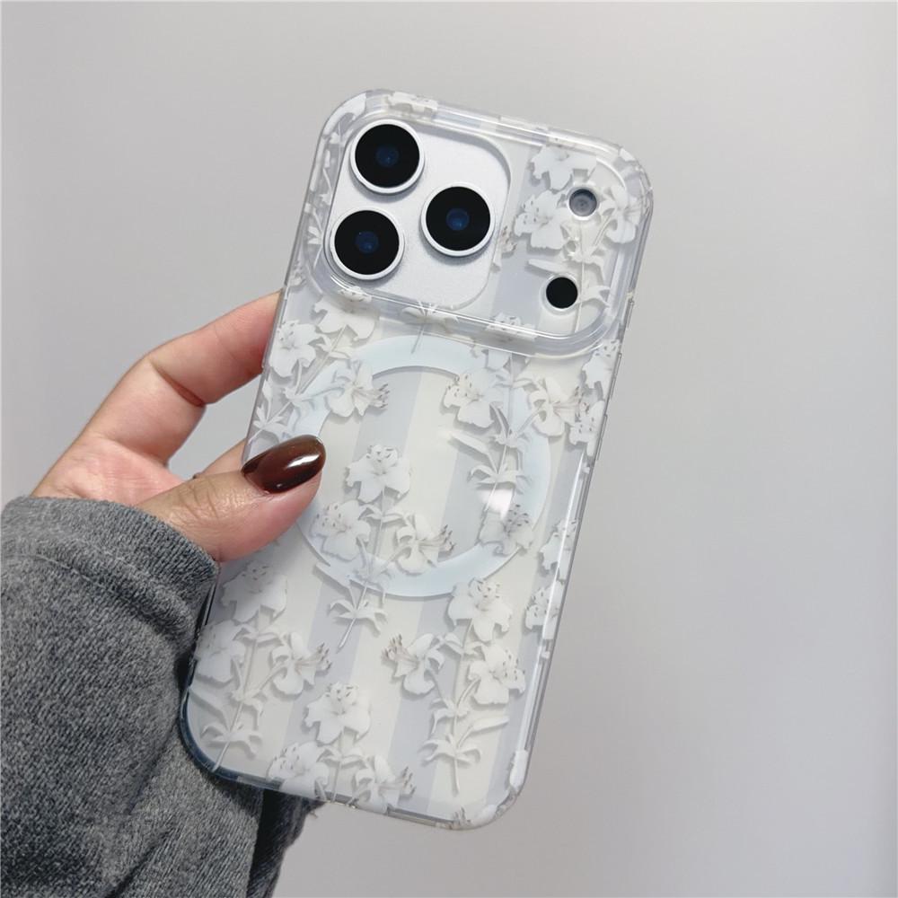 Elegant Magnetic Flower iPhone 17 Pro/16 Pro Max/15 Pro Drop-Proof Double Layer Case
