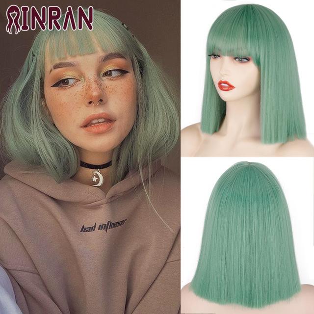 XINRAN Lange gerade weinrote Perücke mit Pony, synthetische Perücken für Frauen, hitzebeständiges Naturhaar für die tägliche Halloween-Cosplay-Party