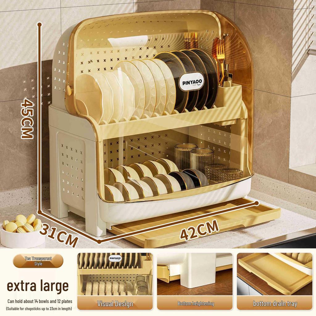 Plastic Kitchen Bowl and Chopstick Storage Rack with Lid for Tableware Draining