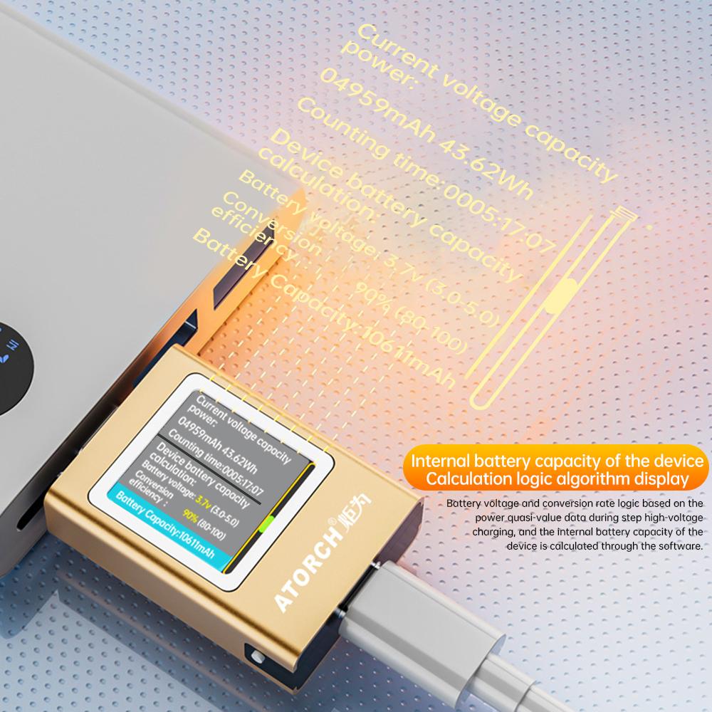 AT085 DC 4.5-50V 0-12A 600W PD3.1 Digital Display Voltage Ammeter Power Bank Meter Type-c Cell Phone Charger TFT G-Sensor Tester