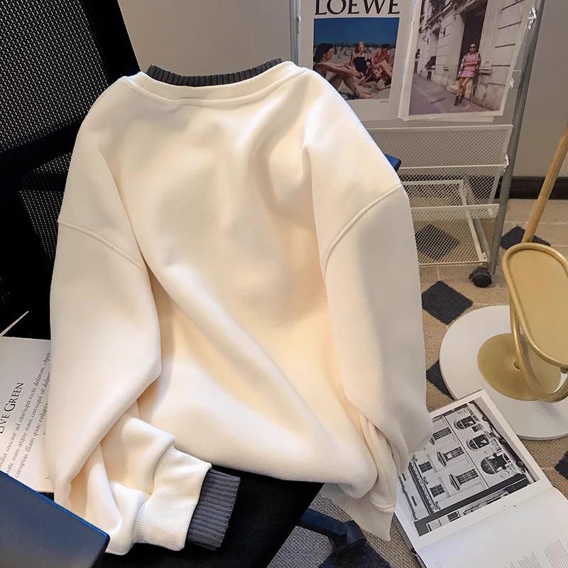 Women's Plus Size Red Round Neck Sweatshirt, Fleece-lined, Winter Layered Look, New Year Style