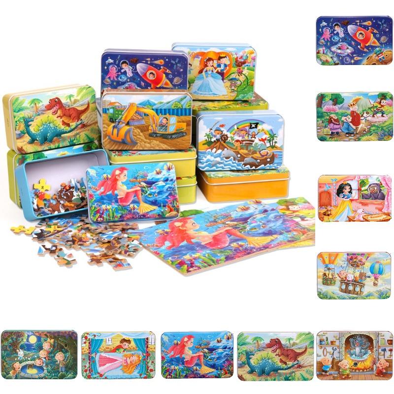 High-quality 60-piece Wooden Puzzle In Iron Box Educational Toy For Kids