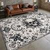 Vintage Black Floral Skull Chain Border Print Large Area Rug Soft Flannel Non Slip Floor Carpet for Living Room Home Decor