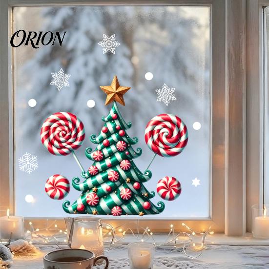 Easy Peel And Stick Wall Mural Candy Christmas Tree Window Static Sticker, Waterproof PVC Removable Customizable Seasonal Art Glass Clings, Decorative