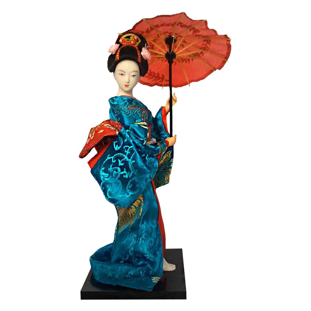 Asian Statue 9 inch Ornament Collectible Figurine Japanese Kimono Geisha Doll for Entrance Bookshelf Bedroom Table Cabinet