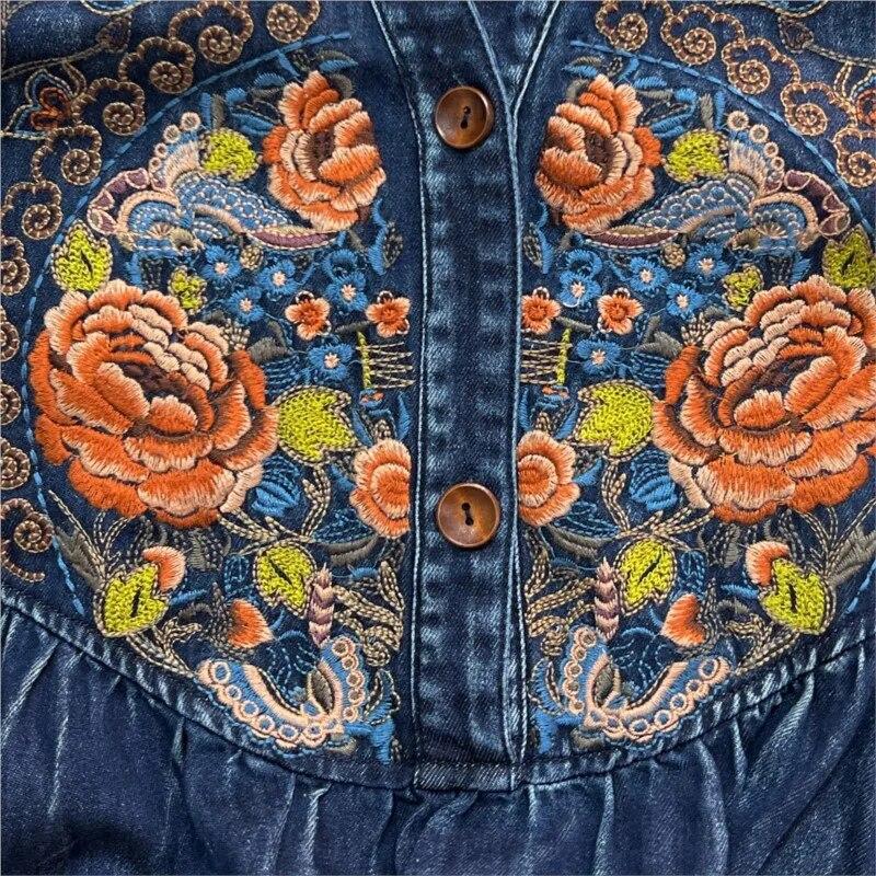 Johnature Rochie fără mâneci cu decolteu în V broderie în stil chinezesc de primăvară pentru femeie