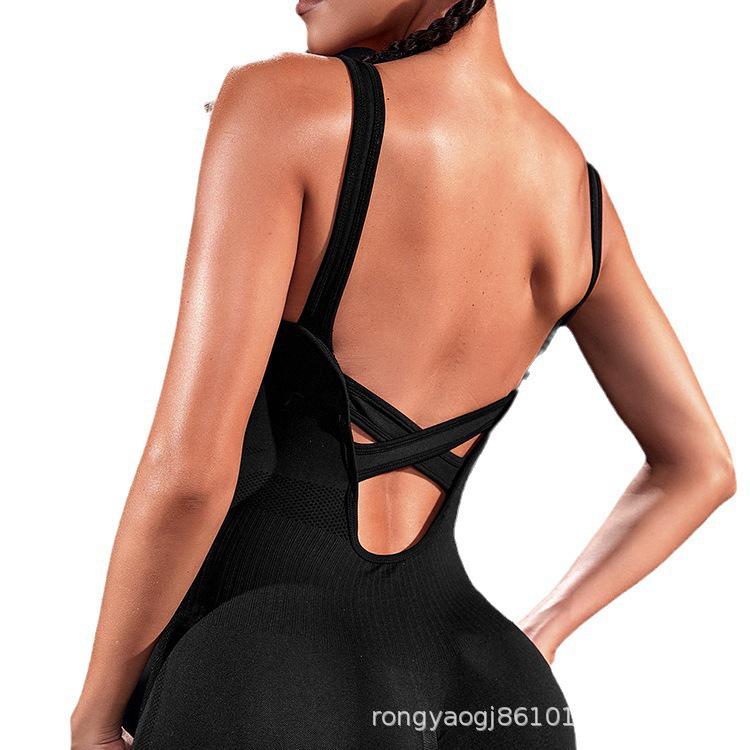 Europa & America Sexy Criss-Cross Fără spate Salopetă dintr-o piesă Dans Yoga