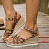 Fashion 2025 Wedge Heel Leopard Print Sandals Women Fashion Crystal Flowers Thick Bottom Sandalias Mujer Cross Band Platform Sandles 43