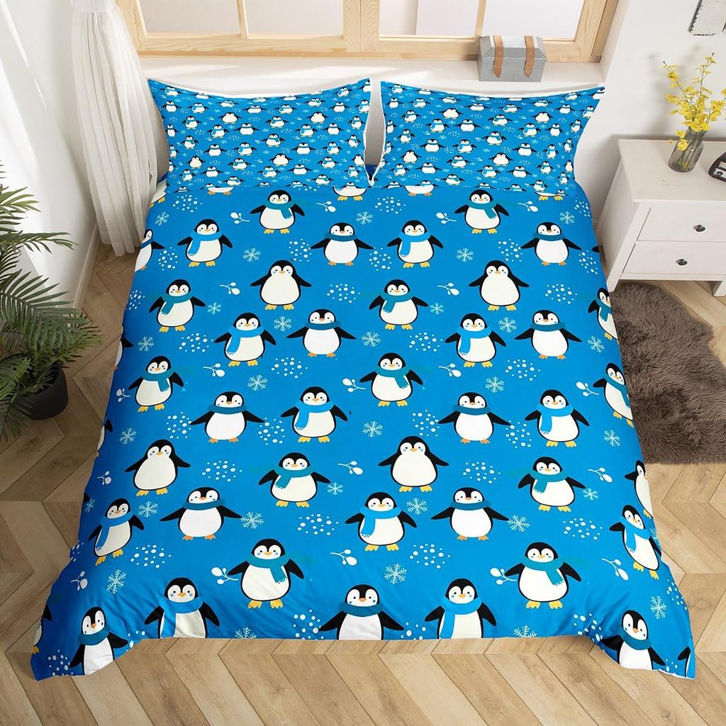 Penguin Bedding Set Galaxy Starry Sky Comforter Cover for Boys Girls Cartoon Penguin Duvet Cover Cute Antarctic Animal Bed Set