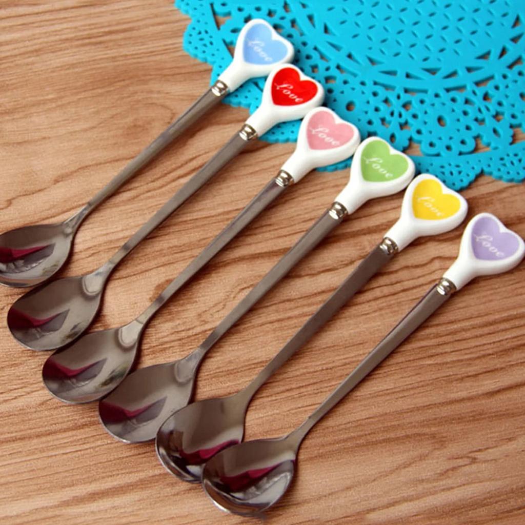 Random-creative Stainless Steel Spoon, Heart-shaped Ceramic Coffee Stirrer, Honey Spoon, Tea Spoon, and Ice Cream Dessert Spoon