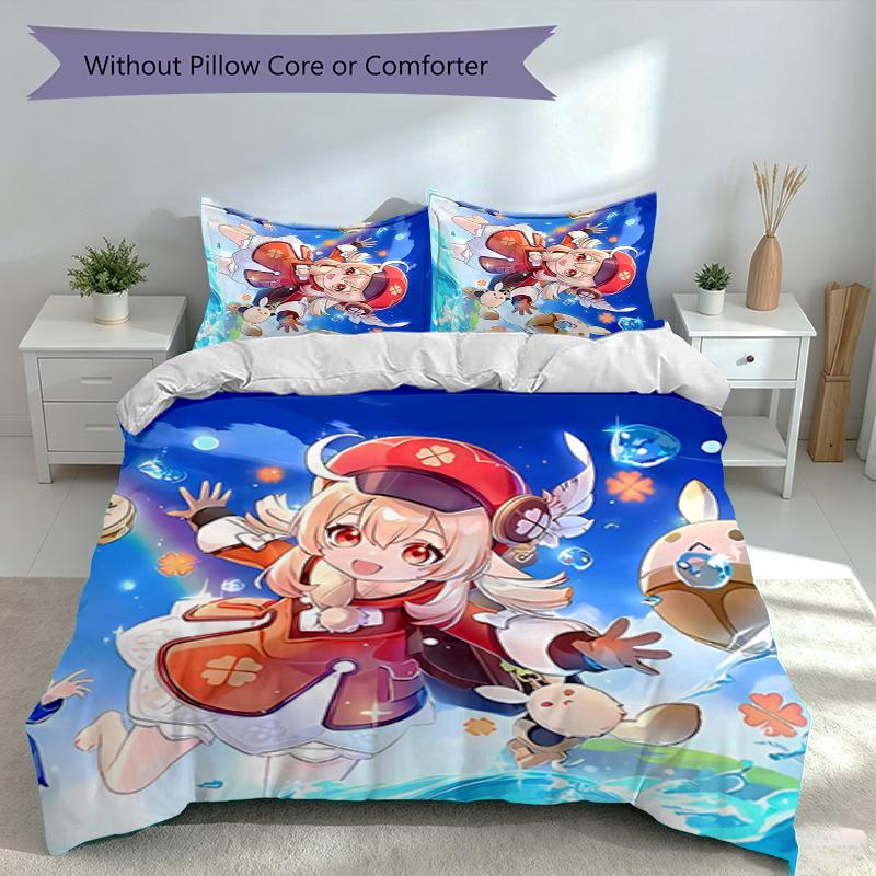 3pcs Genshin Impact Characters Duvet Cover Set, Includes 1 Duvet Cover and 2 Pillowcases,Skin-Friendly&Comfortable Fabric,Suitable Bedding Sets