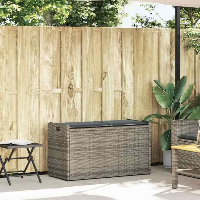 VidaXL Outdoor Storage Bench Cushion Grey 100 Cm Wicker, Garden Storage Bench, Storage Bench 4104062