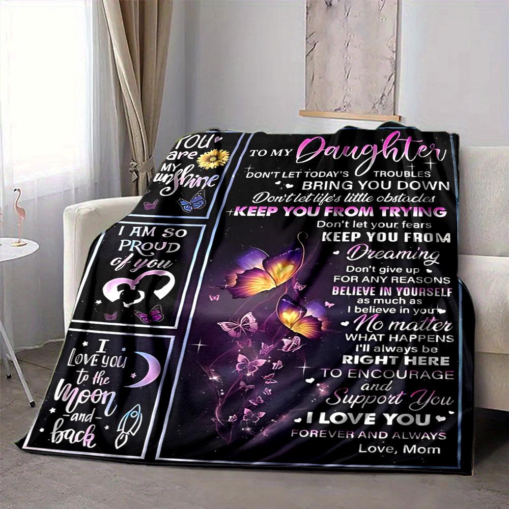 1pc Letter To Daughter Pattern Soft & Warm Polyester Knit Blanket, Digital Printed, All-Season Throw for Napping, Traveling, Sofa Yy250906032