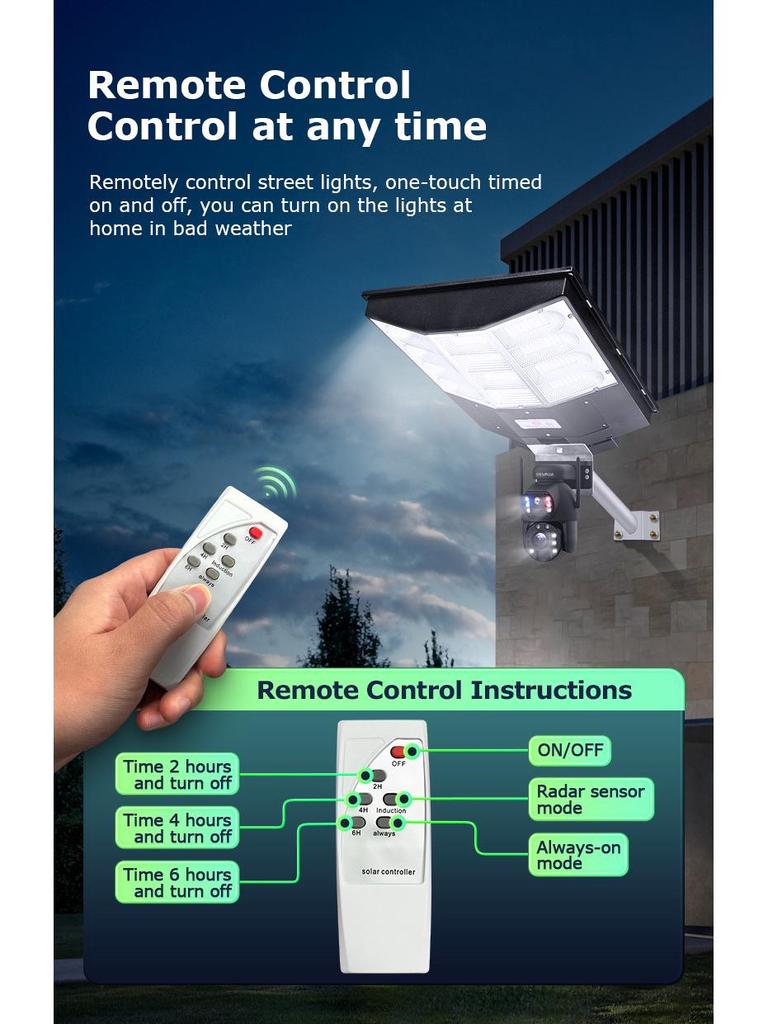 6MP Outdoor Solar Street Light Camera, 20X Zoom, Full Color Night Vision, PTZ, Dual Picture