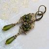 Art Nouveau Decorative Earrings Green Zirconia Antique Gold Color Boho Style for Daily Occasion Party
