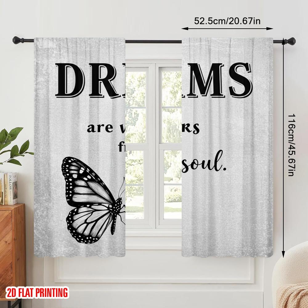 2ks 2D plochý tisk Scénická opona Sen Motýlí duše Polyester Bez elektřiny Slavnostní závěsy pro třídu kancelář