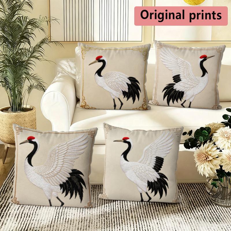 RedCrowned Crane Vintage Throw Pillow Covers Pattern Cushion Cover Suitable For Sofa Bedroom Car Pillow Cover