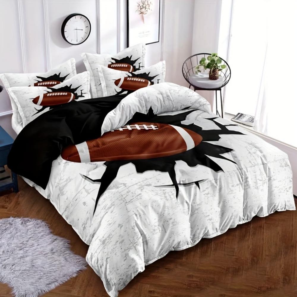 3-teiliges Weißes Bettwäsche-Set Rugby 3D-Druck Gemütlicher Bettbezug King Queen Twin Größe Geburtstagsgeschenk für Erwachsenen Jungen Kind Schlafzimmer Dekoration