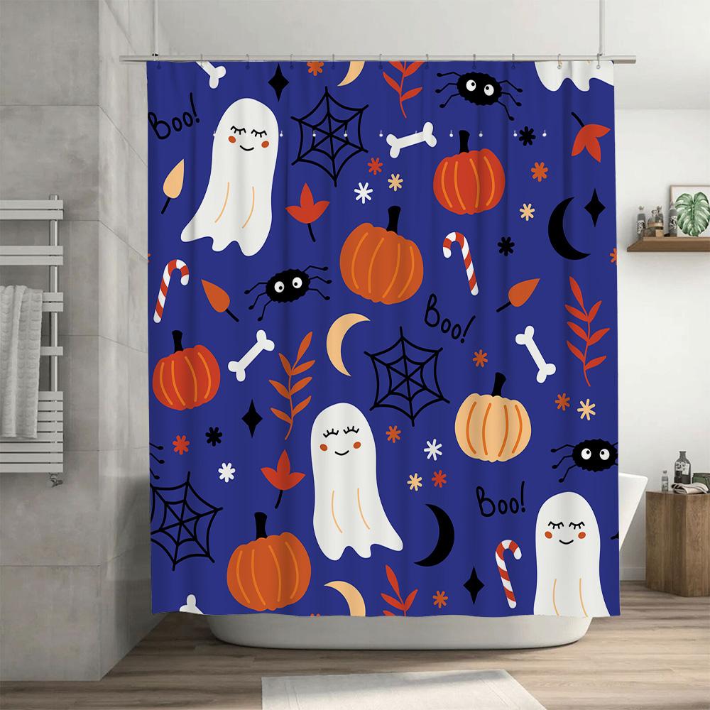Halloween-Thema Duschvorhang Mit Geister- und Kürbisdruck Für Badezimmerdekoration