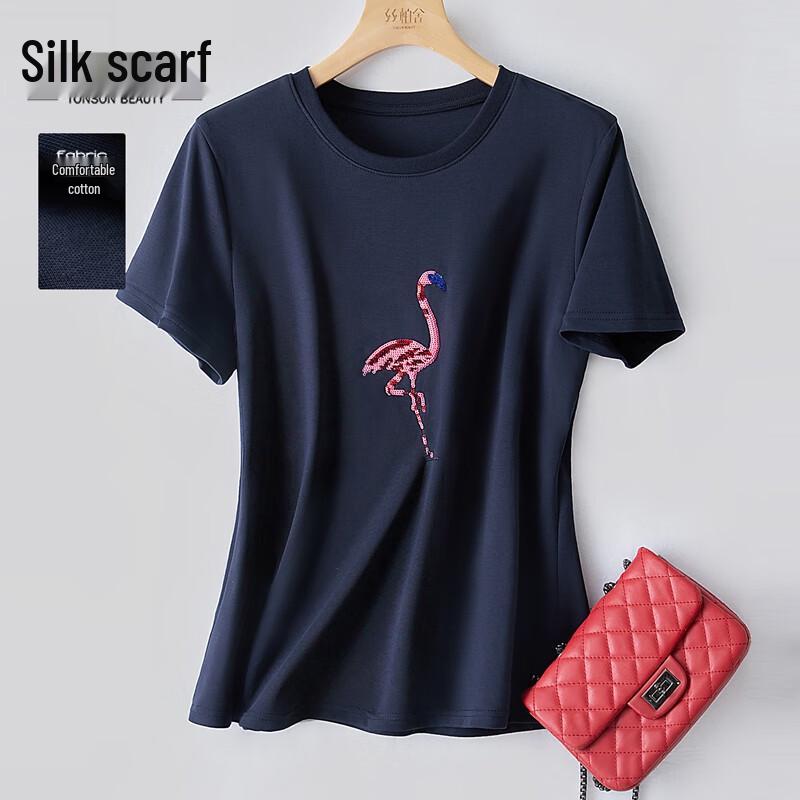 Women s Sequin Animal Print Slim Fit Round Neck T-Shirt M
