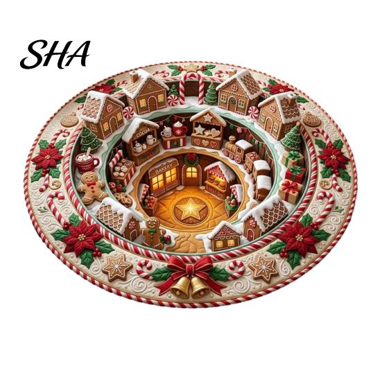Soft Crystal Velvet Carpet Round Christmas 3D Rug, Optical Illusion Area Santa Claus Gnome Quilted-Like Comfortable Barefoot Floor Mat Anti-slip