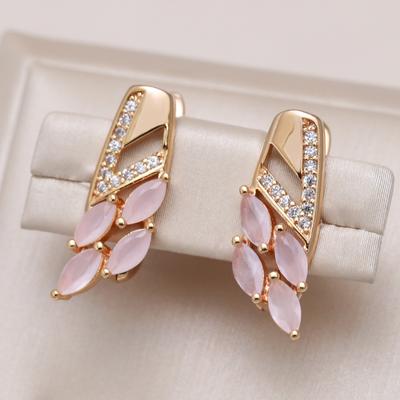 Trendy Pink Natural Zircon Drop Earrings For Women  Rose Gold Unusual Geometry Earrings Luxury Bride Wedding Jewelry