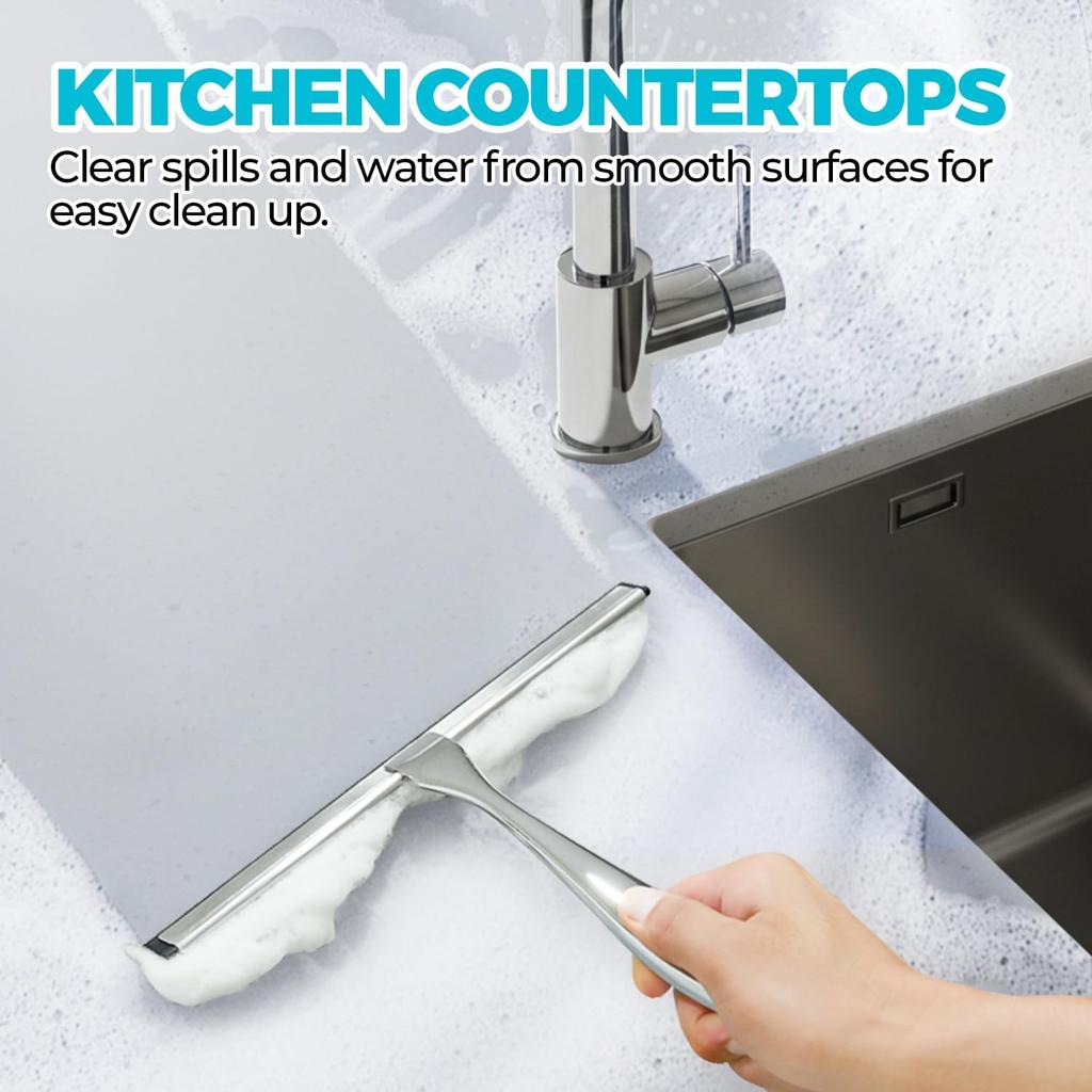 12-Inch All-Purpose Shower Squeegee for Shower Doors, Tile Shower Walls, Bathroom, Window, Glass and Car Windshield, Mirrors and Kitchen-Stainless