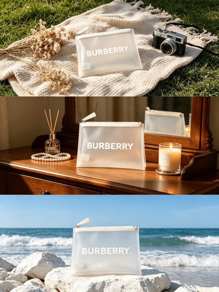 Burberry Frosted Clear PVC Makeup Bag Printed Logo Portable Zipper Cosmetic Pouch for Women Travel Daily Storage