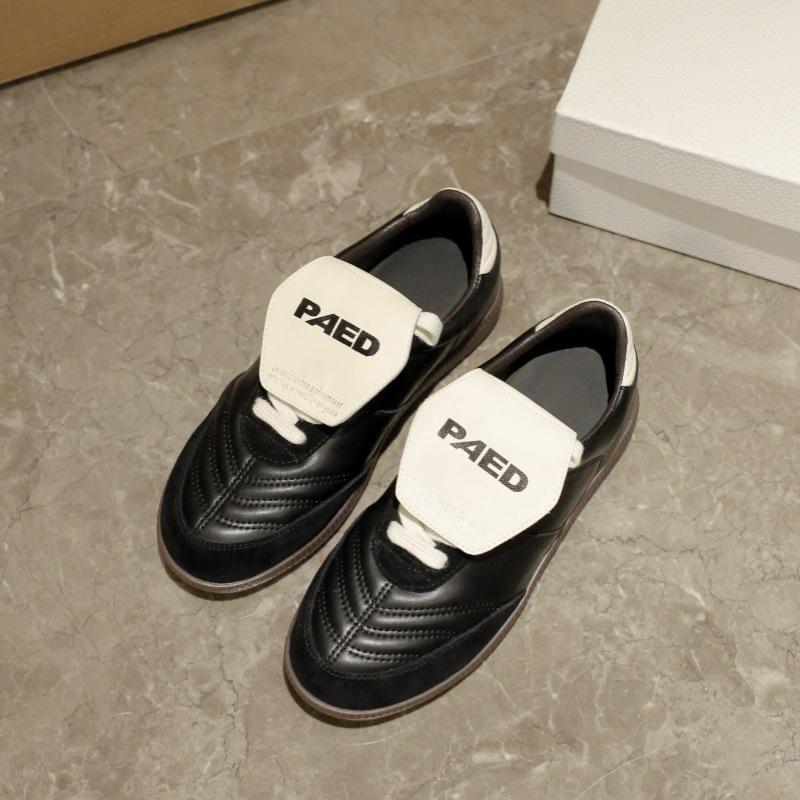 Leather retro German training shoes women's 2025 spring and summer new versatile niche flip casual sports shoes flat Forrest Gump shoes