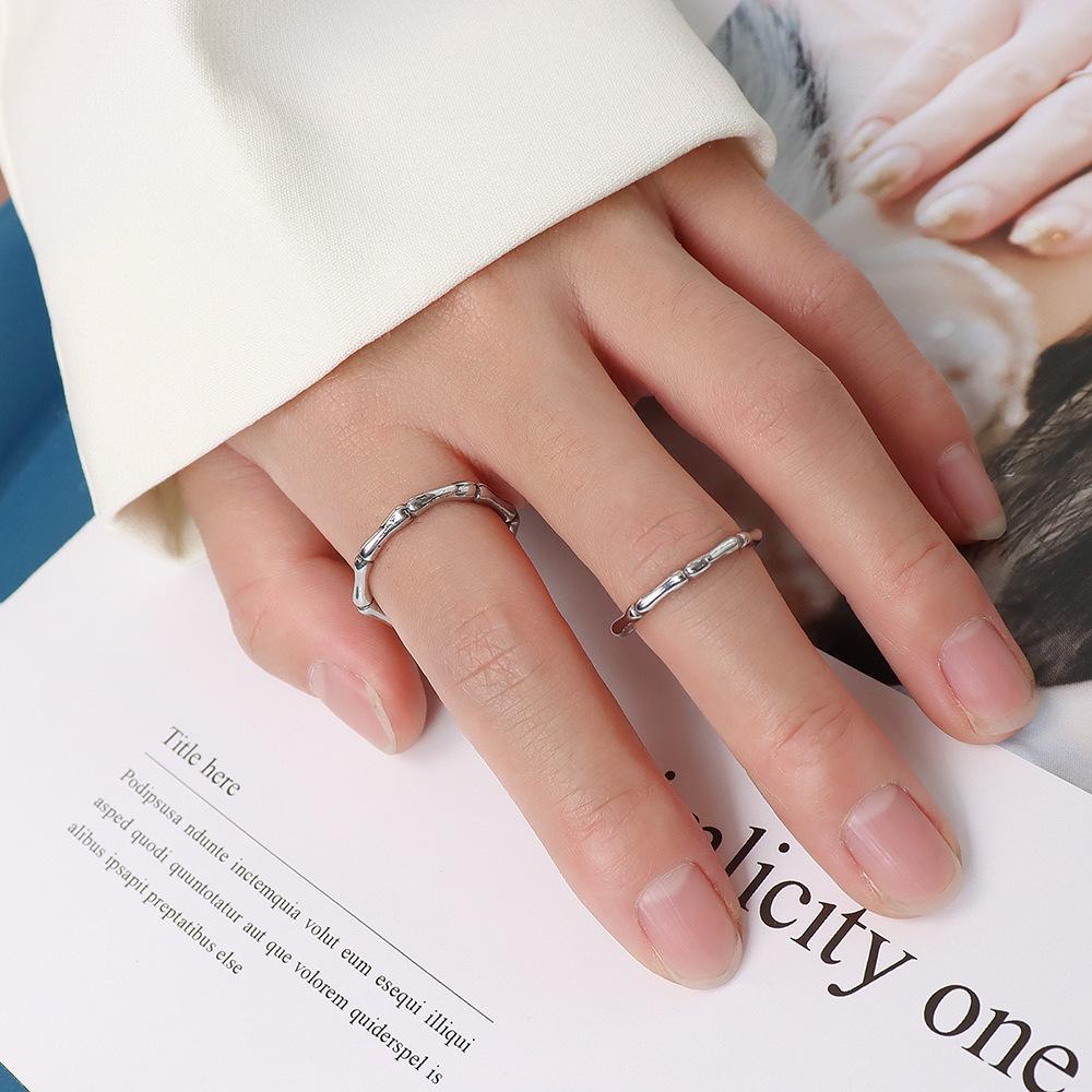 Korean-Style Bamboo Joint Titanium Steel Ring for Women, 18K Gold-Plated with Lasting Color Retention