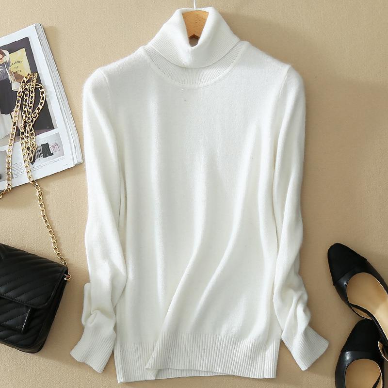 Women's Autumn Winter Korean Style High Neck Knit Sweater Long Sleeve Solid Color Loose Base Layer Pullover