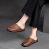 Johnature Pantofole piatte traspiranti con suola morbida Ciabatte aperte vintage in vera pelle Scarpe da donna versatili