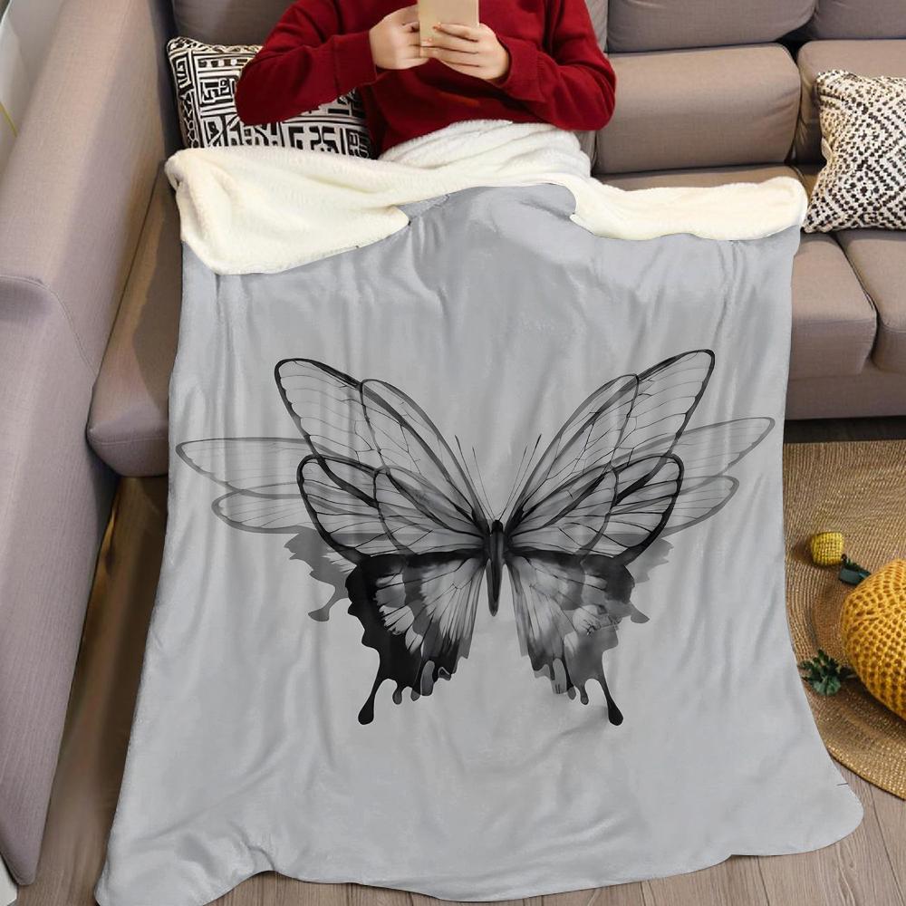 Ink Butterfly Drift Flannel Blanket Warm Soft Halloween Christmas Couch Warm Cozy Decorative Decor Gift for All Season
