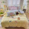 Cute Pink Cartoon Cat Towel Embroidery Girls Kids Bedding Set Soft Washed Cotton Duvet Covers Set Bed Sheet Pillowcases 3/4Pcs
