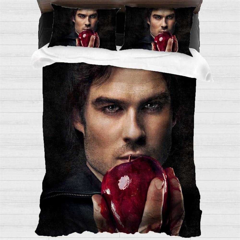 Copripiumino Damon Salvatore, Articolo per Fan di Vampiri Horror, Set Biancheria da Letto per Bambini 2 Pezzi, Morbido Copripiumino in Microfibra per Adulti