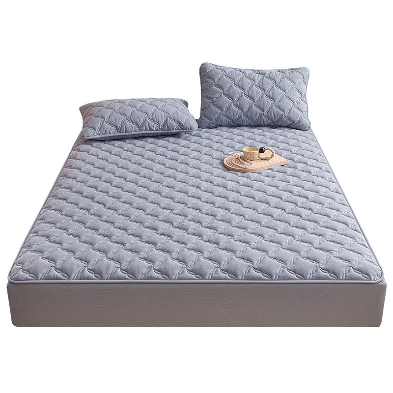 Pure Color Quilted Cotton Yarn-Dyed Bed Sheet & Bedspread Set