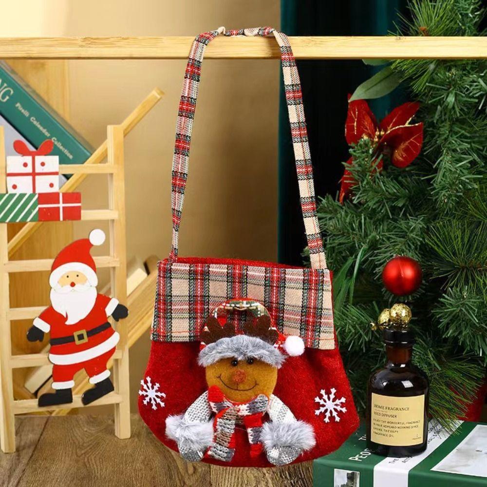 

Мультяшная Рождественская Сумка Клетчатая Сумка для Подарков Конфет Милая Рождественская Сумка Кроссбоди Рождество 3