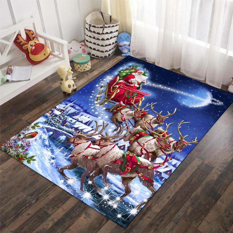 Santa Claus Reindeer Snowman Christmas Decoration Carpet Living Room Bedroom Carpet Entrance Porch Door Mat Home Decoration