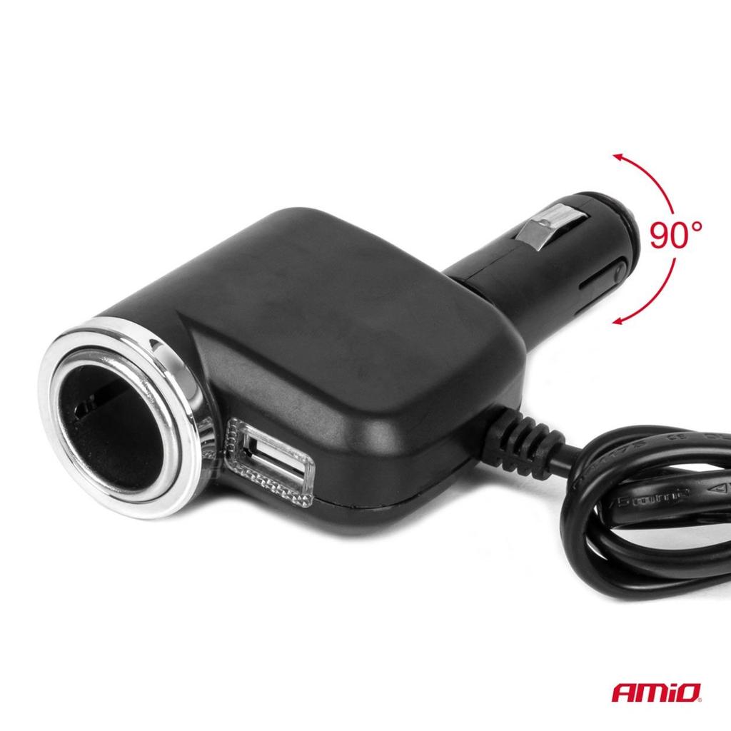 Cigarette lighter socket splitter with charger and bulb 12V 24V 120W 80cm AMIO-04360