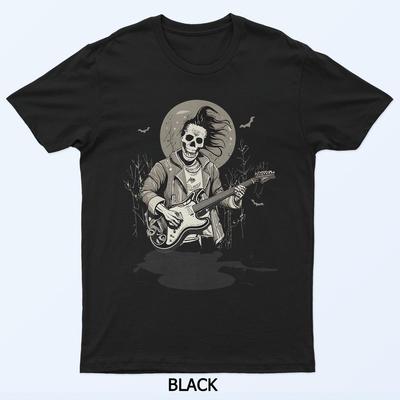 Skeleton Playing Guitar Vintage Shadow Rock Halloween T-Shirt