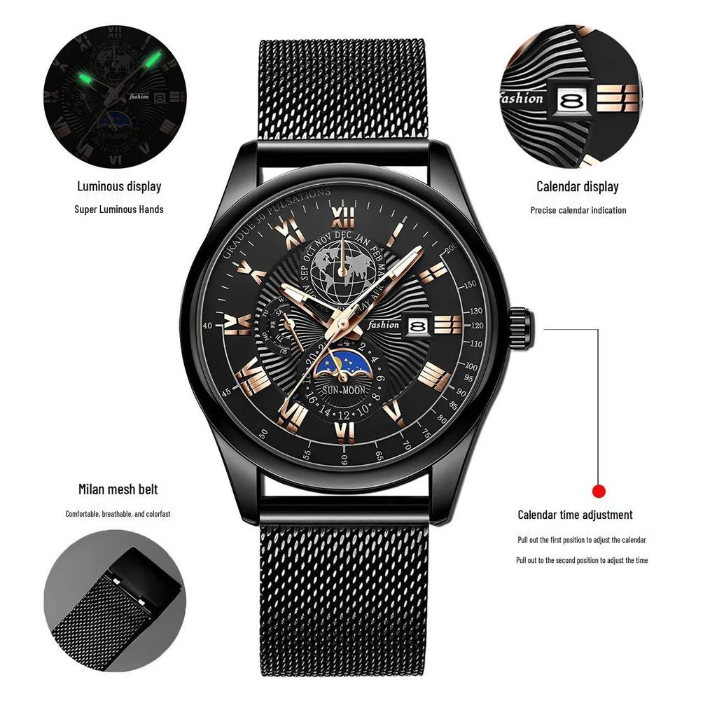 Orologio da Polso al Quarzo da Uomo Elegante: Design Moderno con Calendario, Funzioni Luminose e Precisione Meccanica per una Sofisticatezza Giovanile