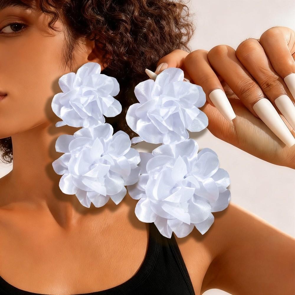 Exaggerated Floral Earrings Bohemian Satin Earrings Vintage Flower Dangle Earrings Women