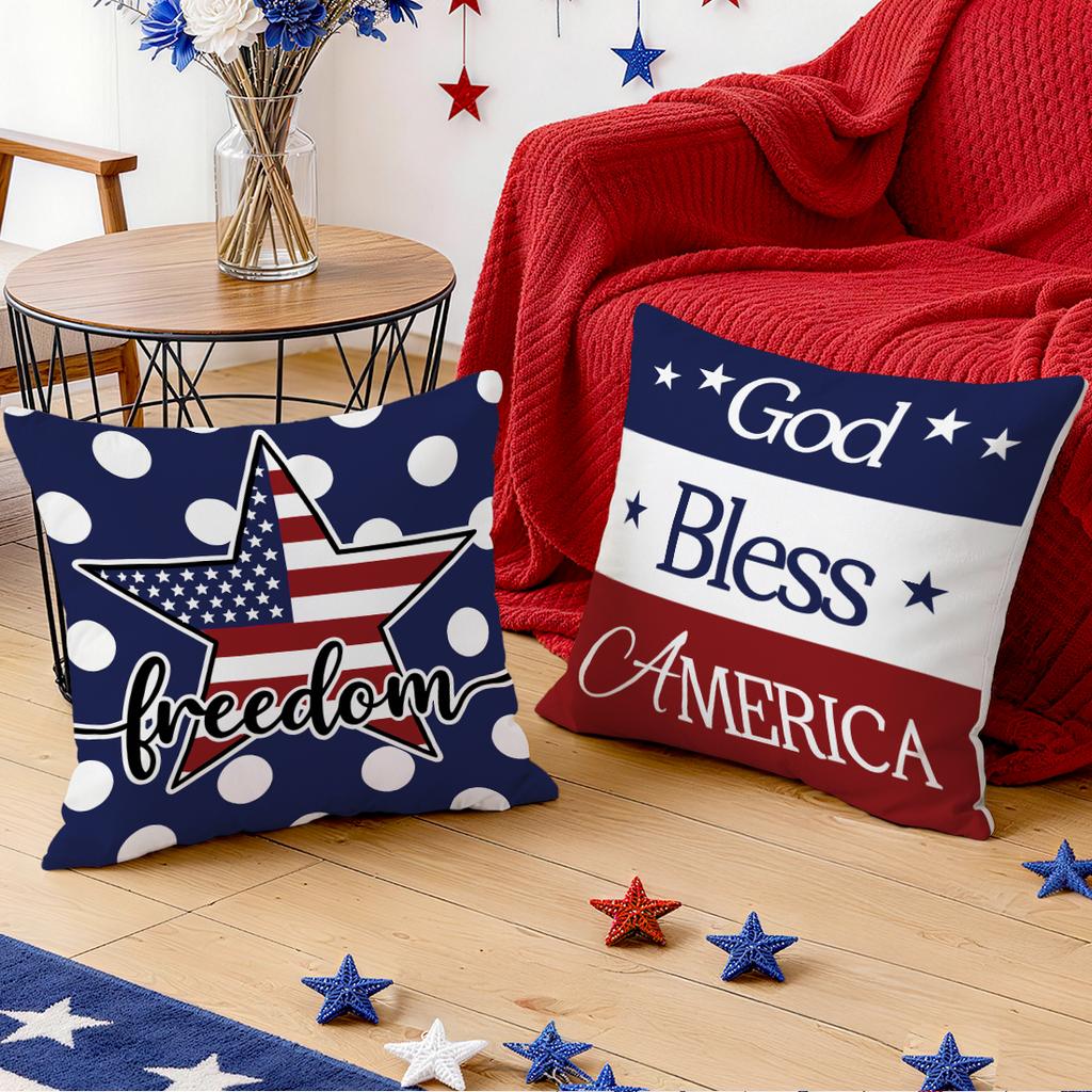 1/4pcs Free American Independence Day Cushions Pillowcase Polyester Cushion Cover Throw Pillow Pillowcover Home Car Sofa Decor