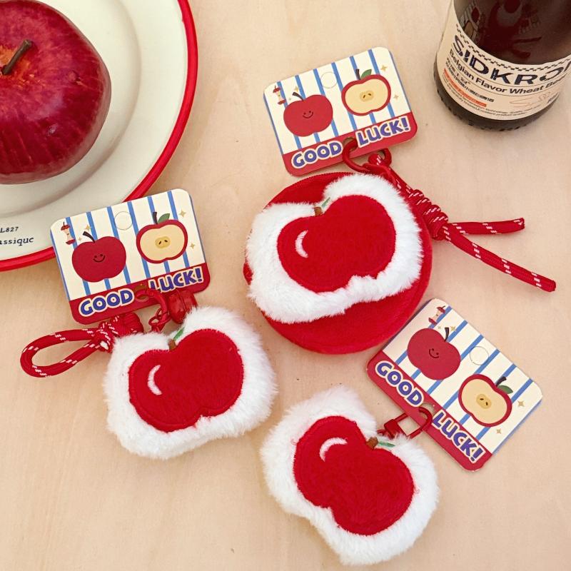 Schattige Pluche Fruit Appel Hanger Sleutelhanger Portemonneetje Zacht Pluche Rits Kleine Portemonnee Rugzak Sleutelhanger Decoratieve Hanger Cadeaus