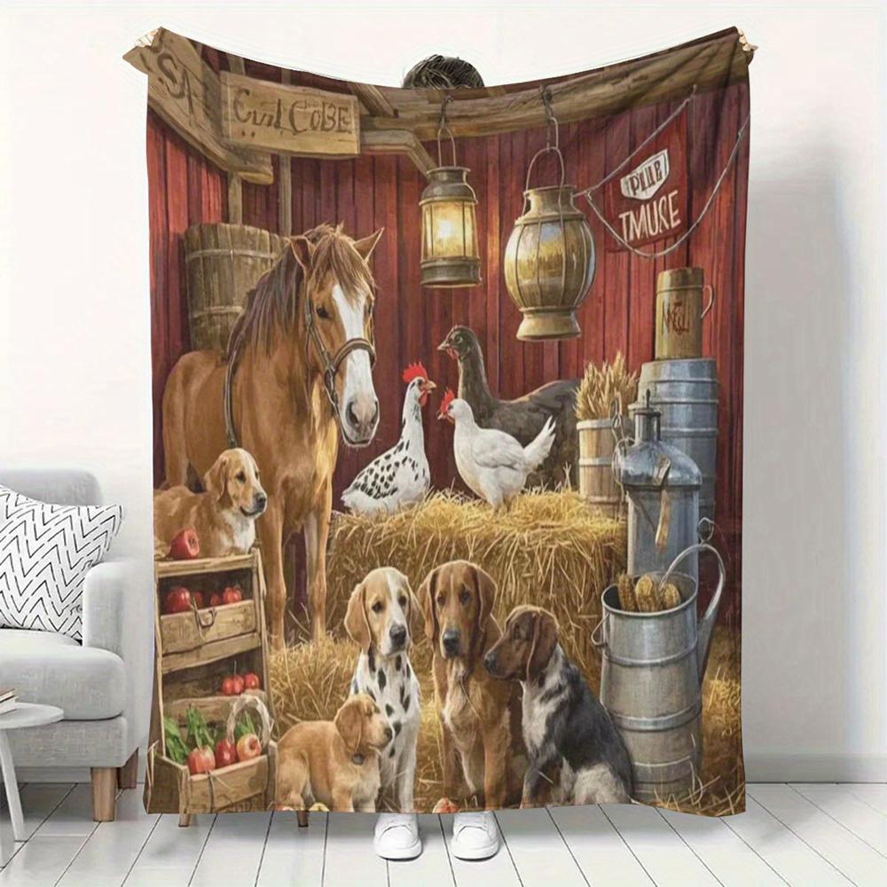 Farm Animal Print Blanket , Warm and Comfortable Throw Blanket Sofa Bed Sofa Camping Trip, the Best Gift.